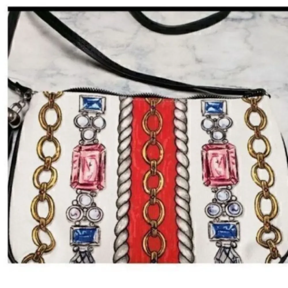 Brighton Women’s Small Crossbody Glitter and Go Pouch White Red with Tassel - Picture 11 of 16